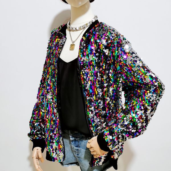 

women's jackets colorful bling woman autumn winter sequined female coats casual streetwear for women 230306, Black;brown