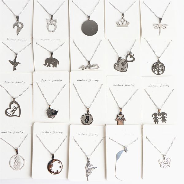 

pendant necklaces 30pcs lot fashion lucky charm stainless steel necklace jewelry for women girl elephant bird crown owl tree of life 230307, Silver