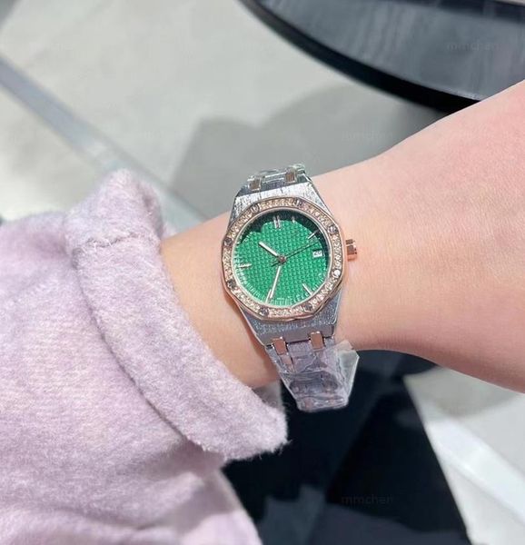 

2023 women's watch quartz movement watch steel band original buckle diamond dial chronograph watch women's watch 33mm, Slivery;golden