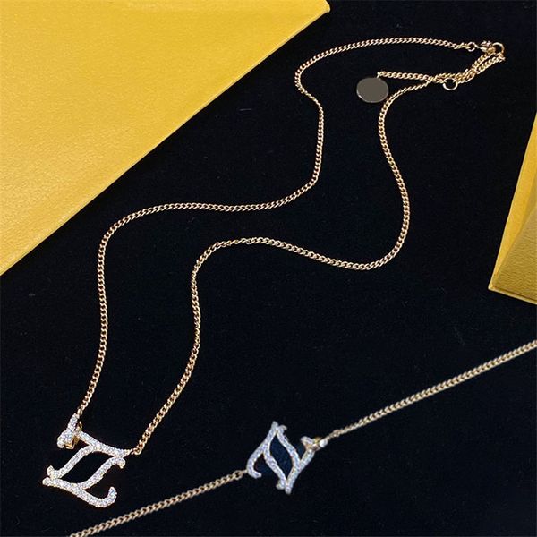 

designer elegant letter combination necklaces full diamond curved pattern bracelets women long adjustable jewelry, Silver