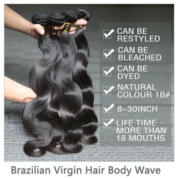 

wig caps rosabeauty 10a brazilian hair body wave 134 pcs 100 unprocessed human hair weave 628 inch bundles virgin hair extension j230306, Black;brown