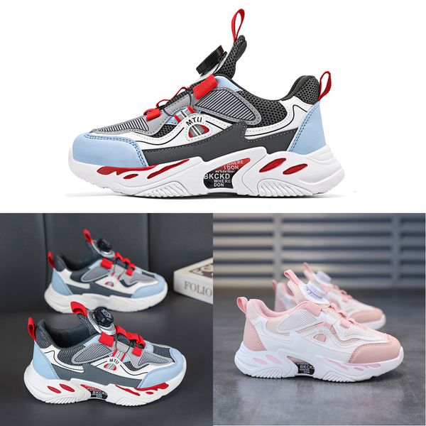 

2023 fashion ale children's shoes pink gray red black green spring rotating button breathable mesh outdoors shoes sneakers color196, White;red