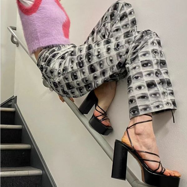 

women's pants s harajuku cyber y2k grunge joggers high waisted baggy pants streetwear korean fashion eye print graffiti pattern emo 230, Black;white