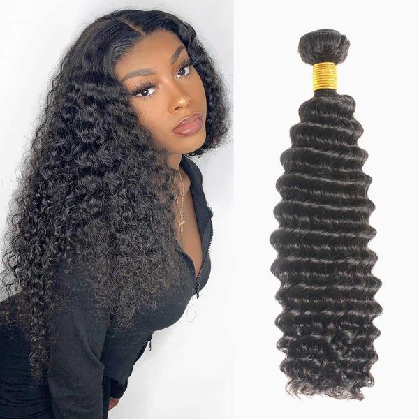 

wig caps deep wave bundles 100 human hair 28 30 inch virgin hair curly 3 4 bundles brazilian weave human hair extension human hair weave j23, Black;brown