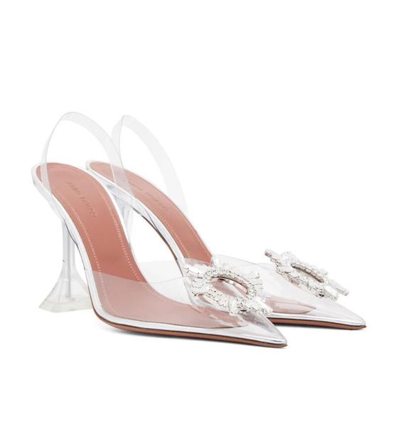 

amina muaddi heel women sandals dress shoes satin pointed slingbacks bowtie pumps crystal-sunflower high heels women's party wedding wi, Black