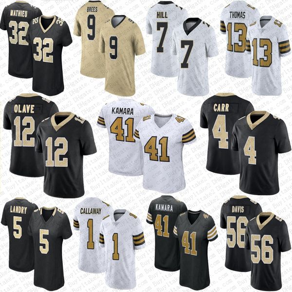 

4 derek carr alvin kamara custom football jerseys jamaal williams chris olave tyrann mathieu drew brees taysom hill jarvis landry marshon la, Black;red