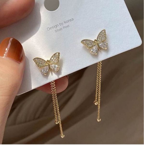 

fashion charm butterfly tassel drop earrings for women trendy shiny moon star pearls dangle earrings korean jewelry girls party gifts, Golden