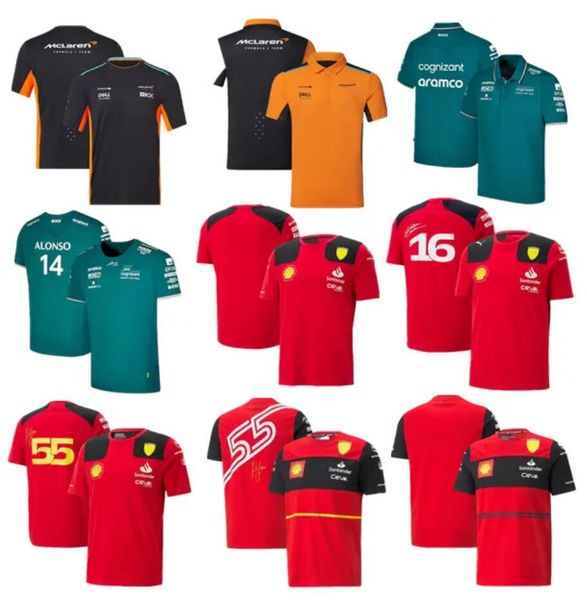 

2023 2024 formula 1 f1 racing sets carlos sainz charles leclerc fernando alonso set up t-shirt casual breathable polo summer car logo motors, Black