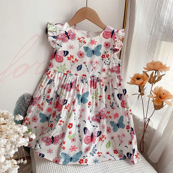 

girl's dresses cotton new floral girls dress butterfly print girls dresses summer kids clothes flying sleeve baby girl party dresses ve, Red;yellow
