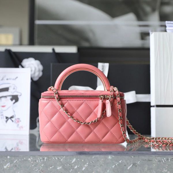 

10A Mirror quality Sheepskin Cosmetic Bags Small Vanity Case Women Luxury Designer Handbag With Box C095