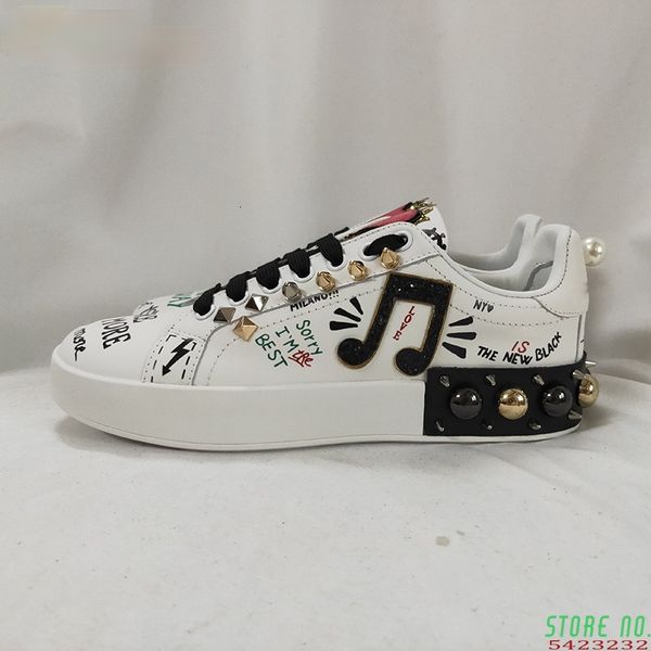 

dress shoes arrival embroidery heart casual woman round toe white real leather metal rivet flat fashion loafer 230307, Black