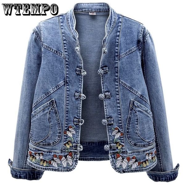 

women's jackets short denim jacket vintage chinoiserie embroidered stretch women's spring and autumn all match fashion harajuku 23, Black;brown