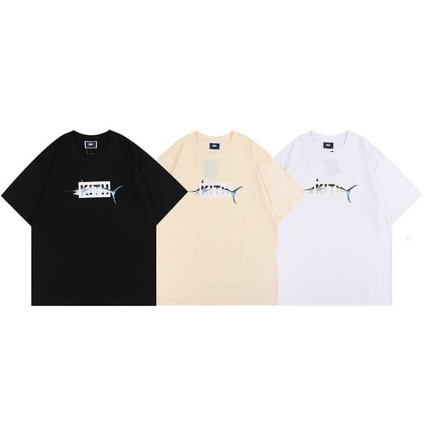 

men's t-shirt fashion new kith limited tuna letter print short sleeve and women's casual couple, White;black