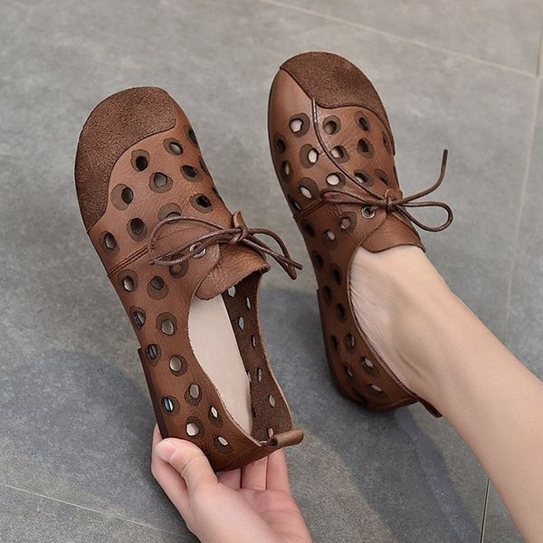 

dress shoes comfortable leather handmade flatheeled softsoled female wind tunnel hollow sandal casual flats 230307, Black