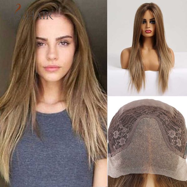 

synthetic wigs easihair long silky straight brown blonde 13*4 lace front wig with baby hair high density heat resistant synthetic wigs 23022, Black