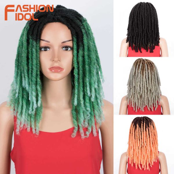 

synthetic wigs fashion idol 16 inch faux locs braiding hair wig ombre green dreadlocks crochet synthetic wigs for black women 230227
