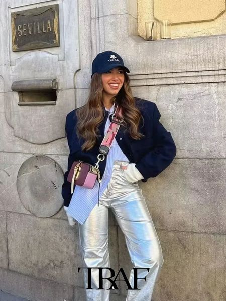 

women's jackets traf 2023 fashion leisure casual large pocket short dark jacket coat autumn winter long sleeve sweate 230306, Black;brown