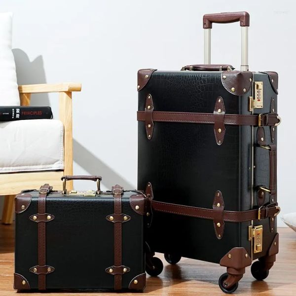 

suitcases urecity crocodile style pu leather luggage sets with mute spinner wheels vintage travel trunk suitcase combination lock, Black;red