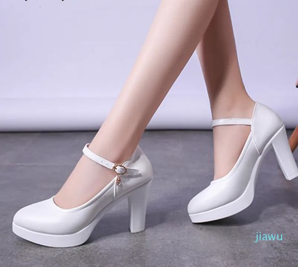 

dress shoes block heel shoes white wedding women pumps platform high heels with ankle strap ladies office party dance shoe 230201, Black