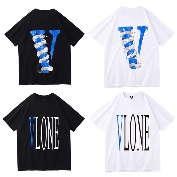 

cotton cloth vlone short-sleeved t-shirt men's summer fashion print loose and versatile round neck couple personality bottom shirt, White;black