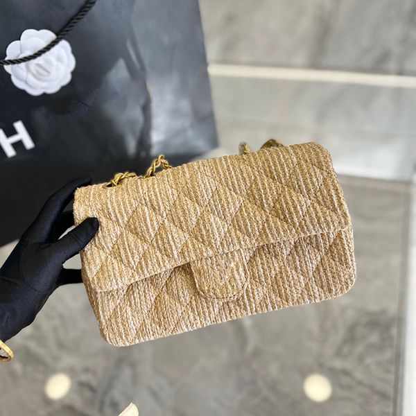 

straw womens trendy flap cf bags gold metal hardware matelasse chain crossbody shoulder handbags outdoor luxury designer vanity case purse g