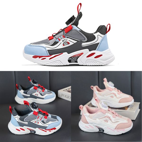 

2023 fashion ale children's shoes pink gray red black green spring rotating button breathable mesh outdoors shoes sneakers color177, White;red