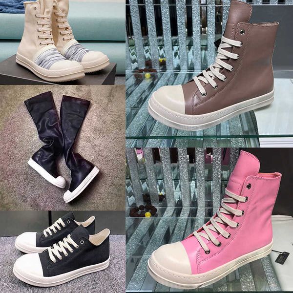 

2023 luxury rick designer ro boots shoes owens canvas leather splicing high street casual shoes men women platform sneaker high br 6gm6