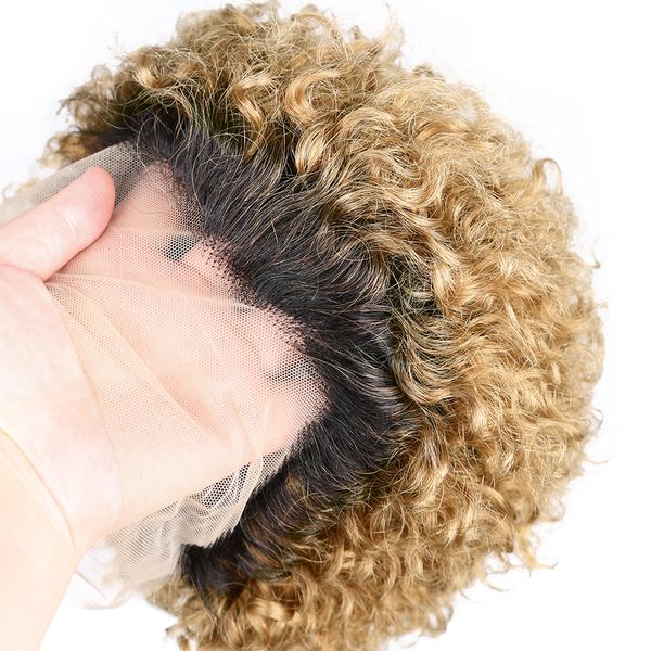 

13x1 lace wig short curly t1b/27 ombre natural pixie cut wigs human hair curly wigs brazilian wig transparent lace wig preplucked hairline w, Black;brown