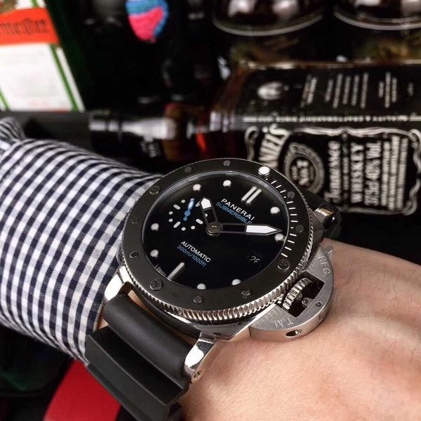 

luxury mechanical watch panaral_ swiss automatic movement sapphire mirror size 47mm*13mm imported rubber watchband ttki, Slivery;brown