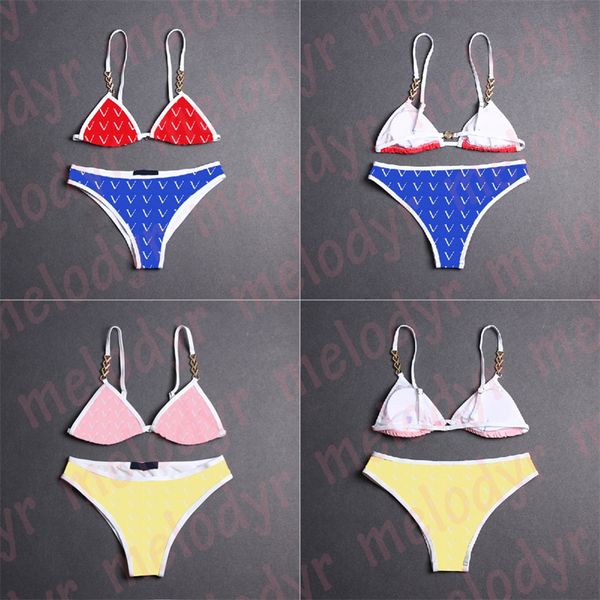 

contrast color bathing suit summer two piece swimwear adjustable bra swimsuit vacation bikini, Black