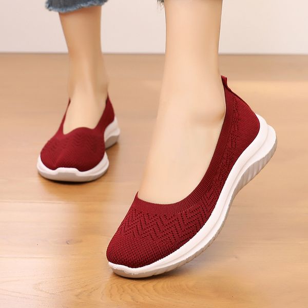 

dress shoe slip on mesh flats shoes ladies breathable mom casual loafer autumn female light comfort flat women walking 230307, Black