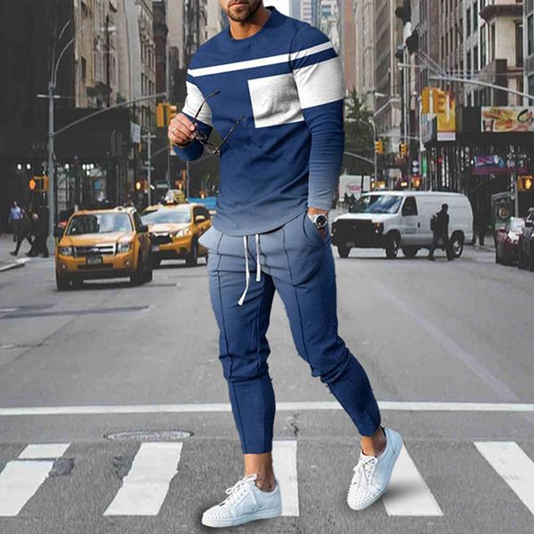 

men's tracksuits fashion men's long sleeve t-shirt set sports pants 3d printed casual male clothes oversized tracksuits 2 piece su, Gray