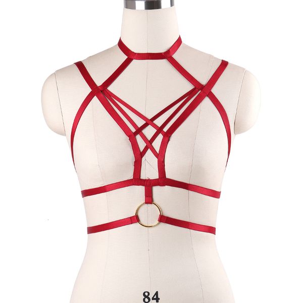 

suspenders hanaernes red bustier bandage cage bra cupless goth lingerie elastic punk rock crop 230307, Black;white