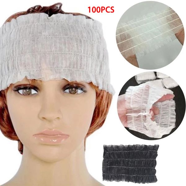 

makeup tools 100pcs disposable shower cap elastic mesh non-woven bath hat for eyelash extension clear waterproof hair hat headbands 230307