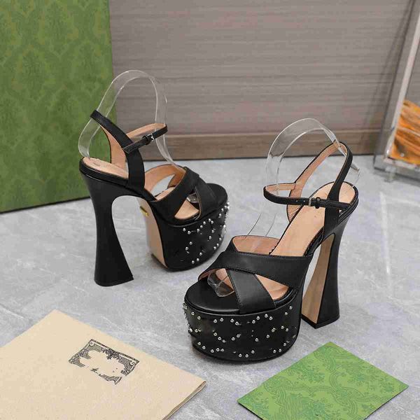 

summer sandals women's thick bottom lace up high heels ggity leather fashion women's shoes metal buckle designer red shoes women&#, Black