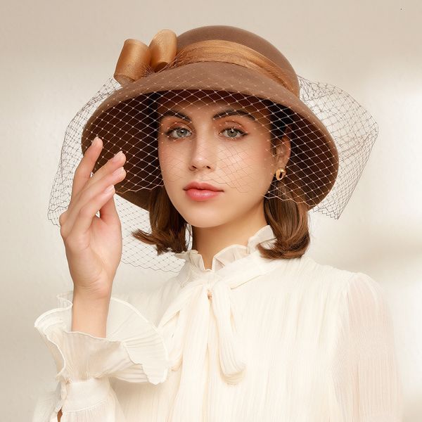 

wide brim hats bucket x4056 wool banquet autumn british retro felt winter warm women s basin fashion party lace 230306, Blue;gray