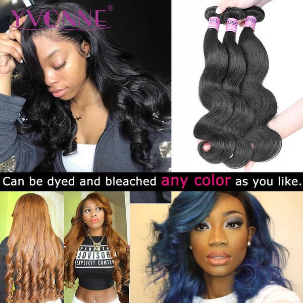 

wig caps yvonne brazilian body wave virgin hair 134 bundles human hair weave natural color, Black;brown
