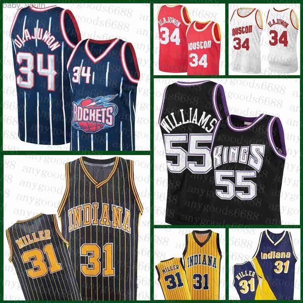 

indiana houstons rocket pacer sacramentos king basketball jersey 55 hakeem olajuwon reggie miller 2021 2022 new 34 31 jason williams grey