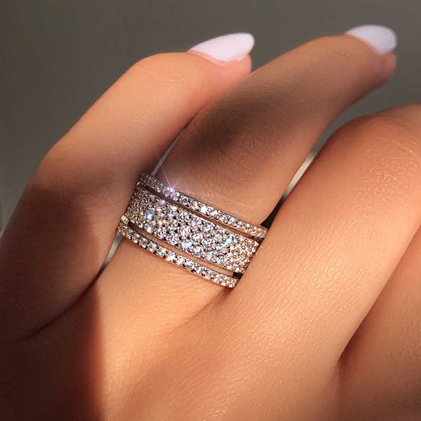 

band rings fashion classic 5 row zircon engagement ring silver color bride promise wedding rings for women gifts jewelry anillos mujer aa230