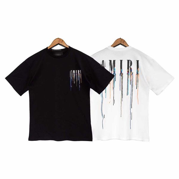 

correct version early spring paint drip core round neck t-shirt high street lovers with loose short sleeves, Black;white