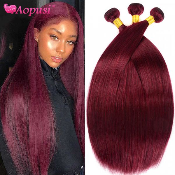 

wig caps aopusi 99j straight brazilian human hair bundles burgundy red straight hair weave bundles 134 pcs bundle deals hair extensions j230, Black;brown