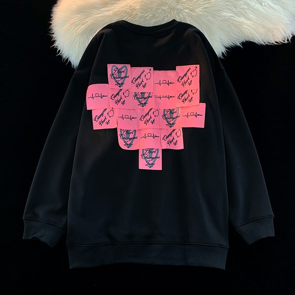 

men's hoodies sweatshirts color sticky note funny pattern love sticker printed pullover couple sweater long sleeve autumn t-shirt youth, Black