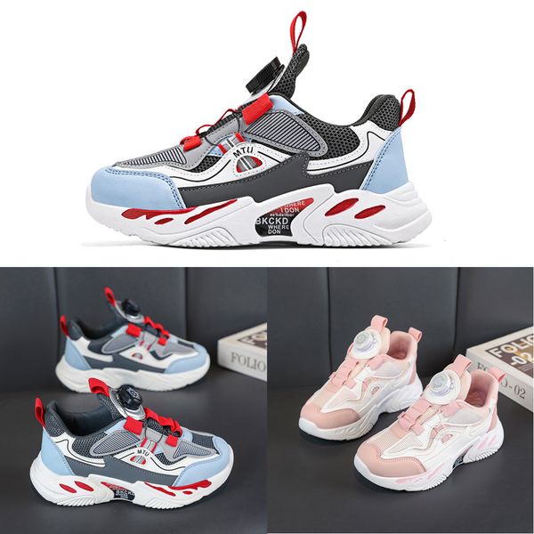

2023 fashion ale children's shoes pink gray red black green spring rotating button breathable mesh outdoors shoes sneakers color174, White;red