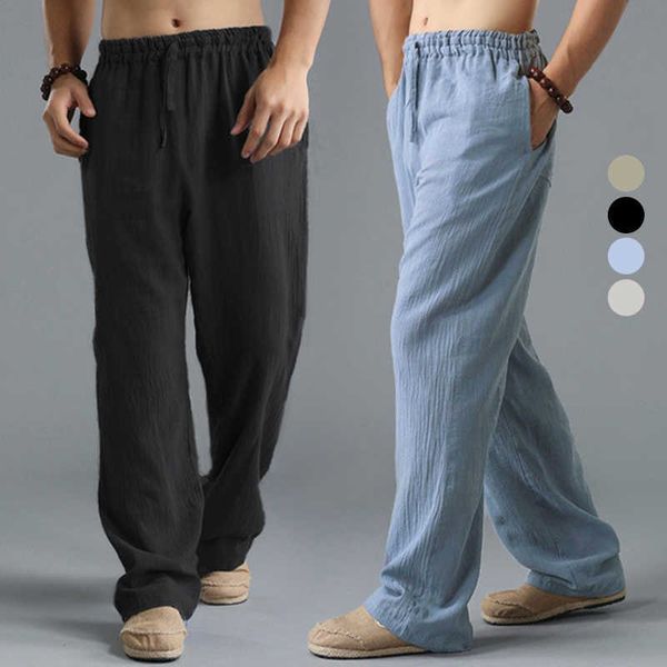 

men's pants men causal loose cotton linen yoga sport trousers holiday beach pants drawstring straight sweatpants boy pants pajamas z030, Black