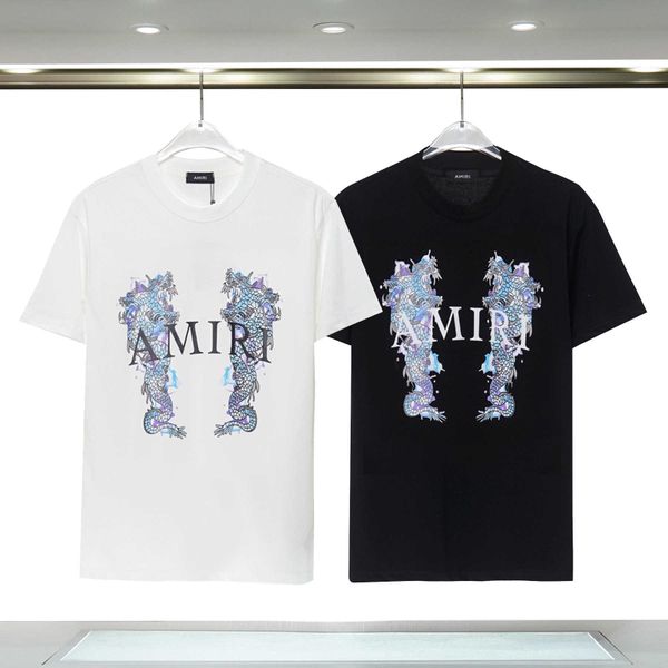 

t-shirts amnri tee men women cotton leisure designer fashion brand simple double dragon loose teenager short sleeve t-shirt casual sl, White;black