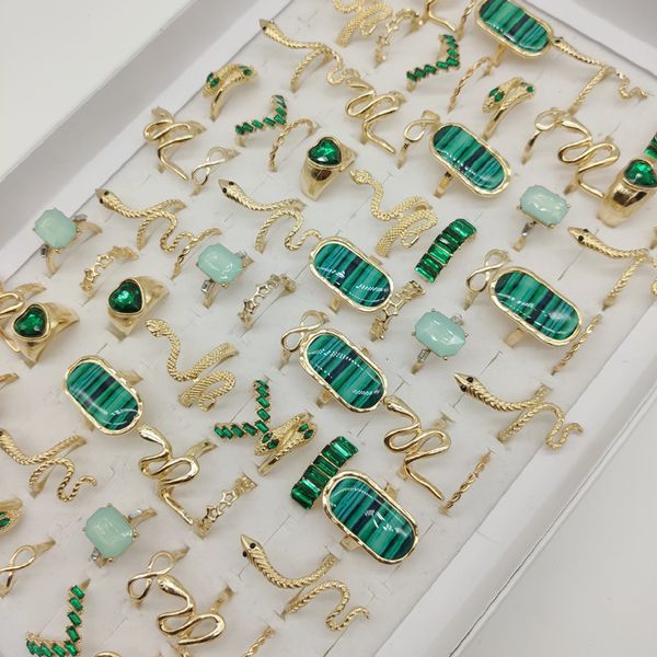 

cluster rings 60pc lot wholesale acrylic resin green crystal finger for women gold plate alloy snake animal joint ring party jewelry 230307, Golden;silver