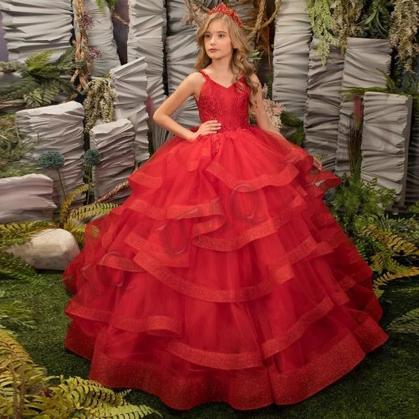 

princess red ball toddler flower girl dresses tiered appliques birthday wedding pgraphy gown customised drop shipping, White;blue