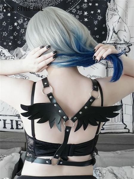 

suspenders clubwear outfit women mall goth angel wings harness gothic belts punk harajuku dark black pu leather garter belt egirl 230307, Black;white