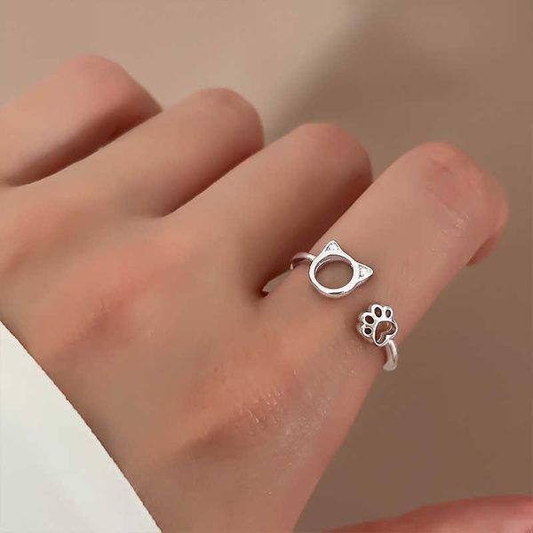 

band rings fashion silver color kitten ring for women cute simple animal cat paw cat ear ring cz adjustable finger rings wedding jewelry aa2