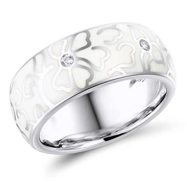 

band rings retro handmade ceramic ring for women elegant white flowers imitation porcelain ring wedding party jewelry aa230306, Silver